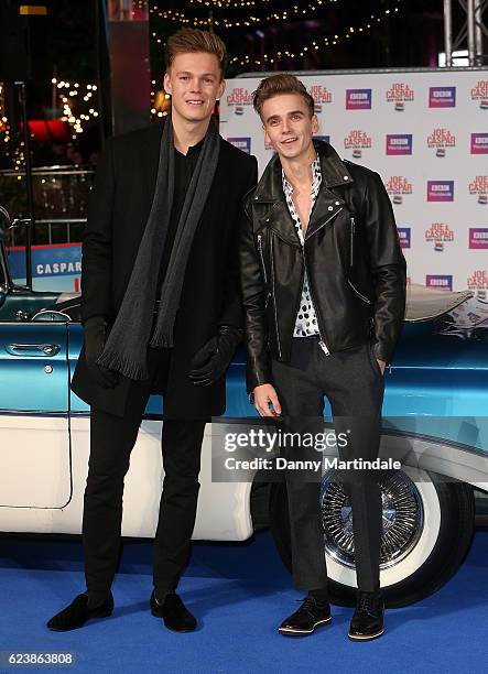 Joe Suggs and Caspar Lee attends the UK Premiere of "Joe & Casper Hit The Road USA" at Cineworld Leicester Square on November 17, 2016 in London,...