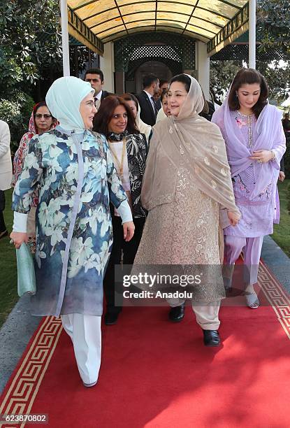 Turkish President Recep Tayyip Erdogan's wife Emine Erdogan meets Pakistani Prime Minister Nawaz Sharif's wife Kalsoom Nawaz Sharif and daughter...