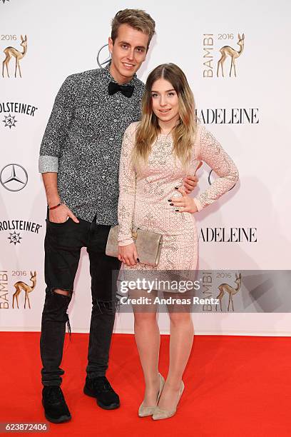Julian Claßen and Bianca Heinicke arrive at the Bambi Awards 2016 at Stage Theater on November 17, 2016 in Berlin, Germany.