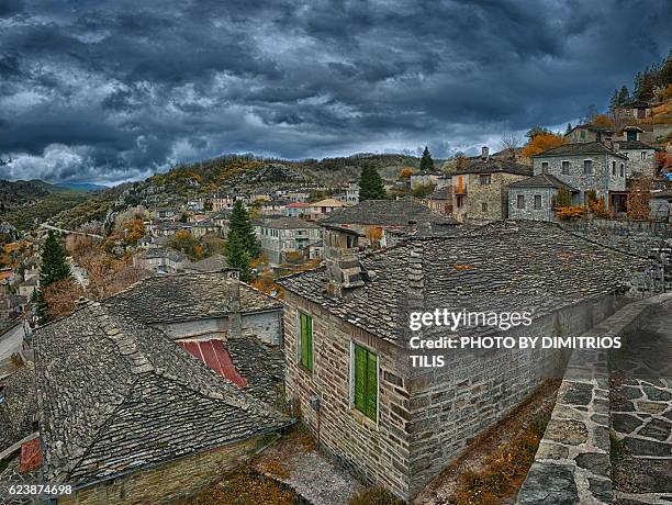 traditional stone village kipi panorama 5 - kipi stock pictures, royalty-free photos & images