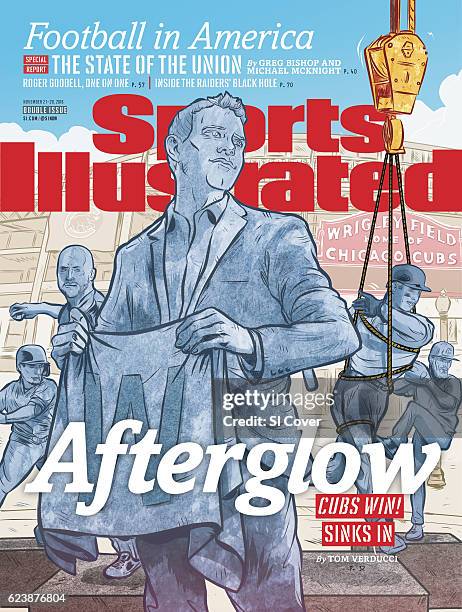 November 14, 2016 - November 21, 2016 Sports Illustrated via Getty Images Cover: Baseball: Illustration of statues being erected of Chicago Cubs...