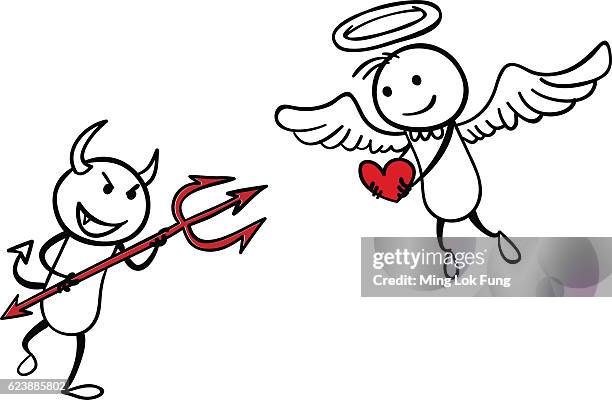 angel gegen devil - das böse stock-grafiken, -clipart, -cartoons und -symbole