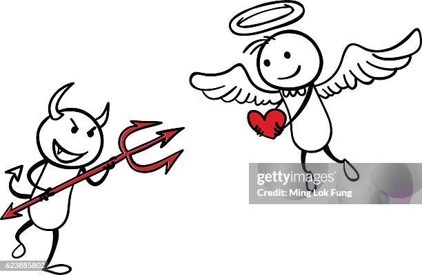 illustrazioni stock, clip art, cartoni animati e icone di tendenza di diavolo angelo vs - angel wings