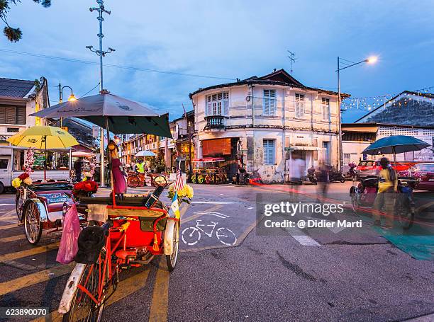 the streets of georgetown in penang at night, malaysia - penang state stock pictures, royalty-free photos & images