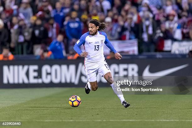 United States Men's National Team player Jermaine Jones dribbles the ball down field in the first half during the FIFA 2018 World Cup Qualifier at...