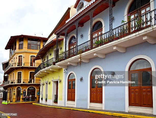 colonial architecture in the old district, panama city - casco viejo stock-fotos und bilder