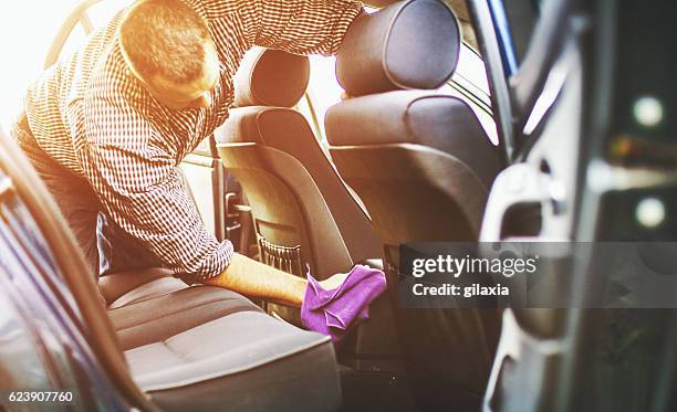 car cleaning. - dirty car stockfoto's en -beelden