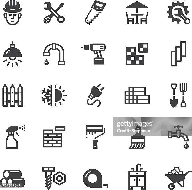 stockillustraties, clipart, cartoons en iconen met hardware store icons - black series - getand