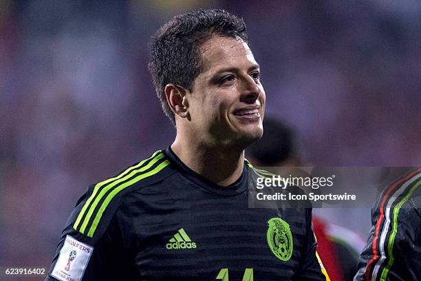 Mexico Men's National Team player Javier Hernandez looks on in the first half during the FIFA 2018 World Cup Qualifier at MAPFRE Stadium on November...
