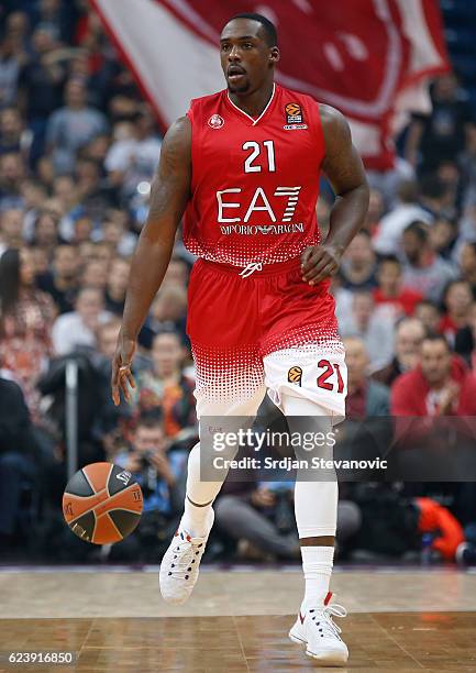 Rakim Sanders of Armani in action during the 2016/2017 Turkish Airlines EuroLeague Regular Season Round 8 game between Crvena Zvezda MTS Belgrade...