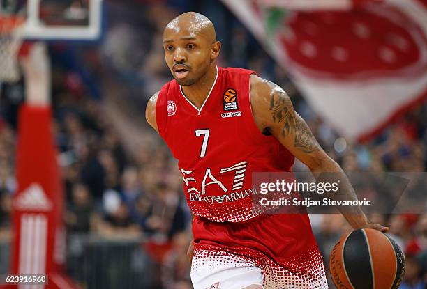 RRicky Hickman of Armani in action during the 2016/2017 Turkish Airlines EuroLeague Regular Season Round 8 game between Crvena Zvezda MTS Belgrade...