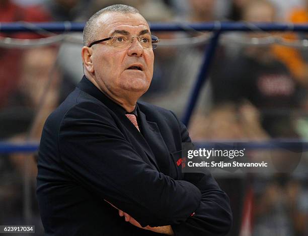 Head coach Jasmin Repesa of Armani looks on during the 2016/2017 Turkish Airlines EuroLeague Regular Season Round 8 game between Crvena Zvezda MTS...