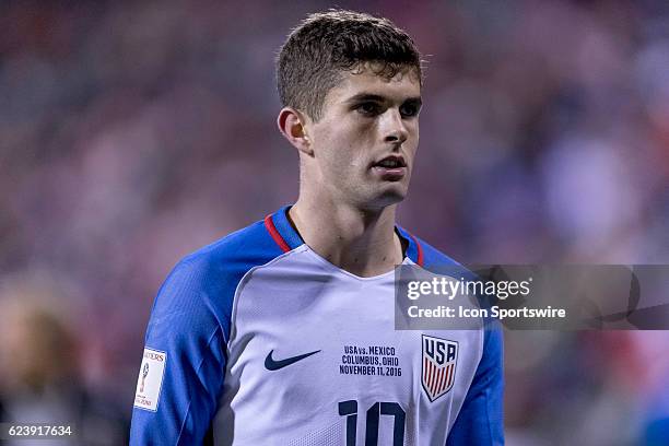 United States Men's National Team Christian Pulisic looks on in the first half during the FIFA 2018 World Cup Qualifier at MAPFRE Stadium on November...