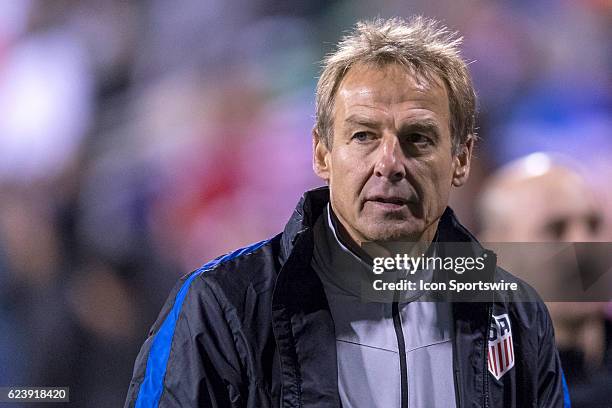 United States Men's National Team head coach Jurgen Klinsmann walks off the field after the first half during the FIFA 2018 World Cup Qualifier at...