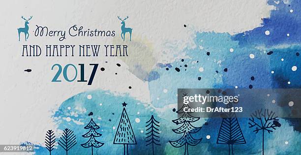 ilustraciones, imágenes clip art, dibujos animados e iconos de stock de tarjeta de felicitación de navidad y año nuevo con elementos dibujados a mano - hand drawn christmas card with reindeer