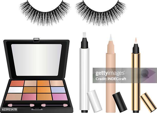 set of concealer - powder compact stock illustrations