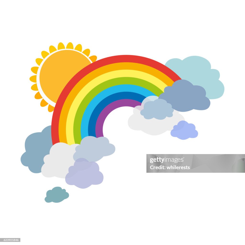Arco Iris De Colores Con Nubes Y Sol Ilustración De Dibujos Animados  Aislada En Ilustración de stock - Getty Images
