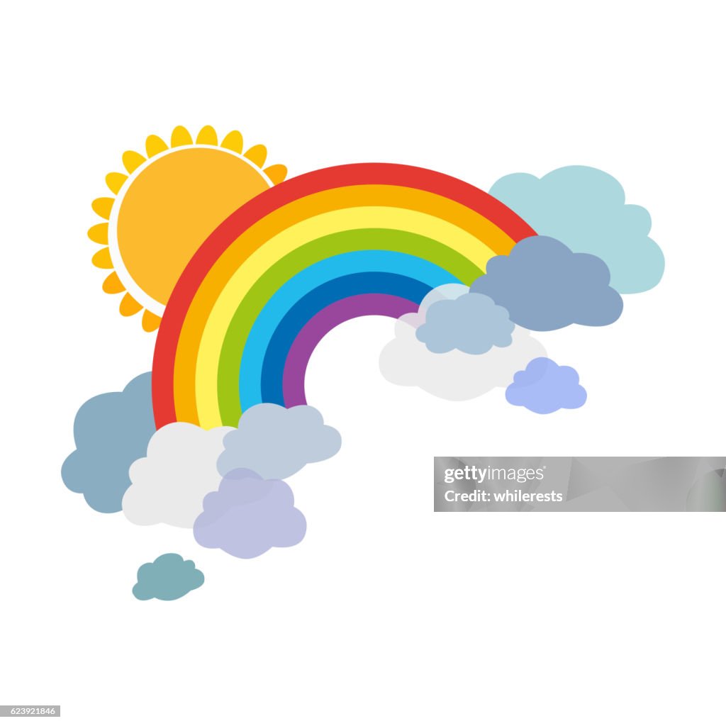 Arco Iris De Colores Con Nubes Y Sol Ilustración De Dibujos Animados Aislada En Ilustración de stock - Getty Images Arco Iris De Colores Con Nubes Y Sol Ilustración De Dibujos Animados Aislada En Ilustración de stock - Getty Images