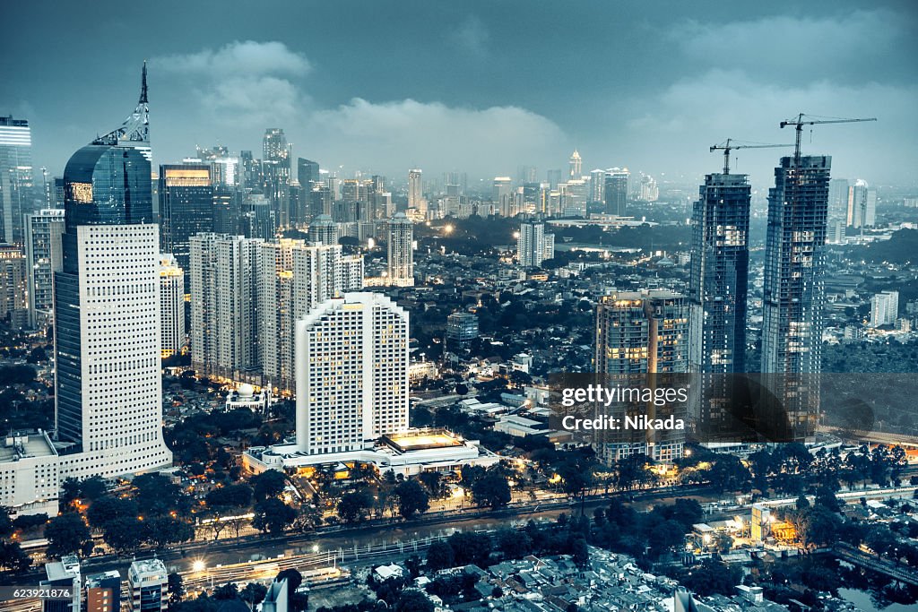 Jakarta skyline at dusk