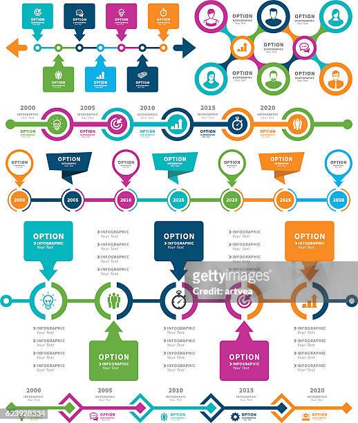 infographic elements and timeline set - company history info graphic stock illustrations