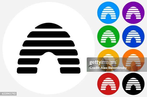 honey bee hive icon on flat color circle buttons - bee hive stock illustrations