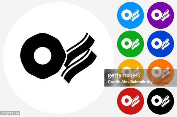 bacon and eggs icon on flat color circle buttons - red breakfast graphics stock illustrations