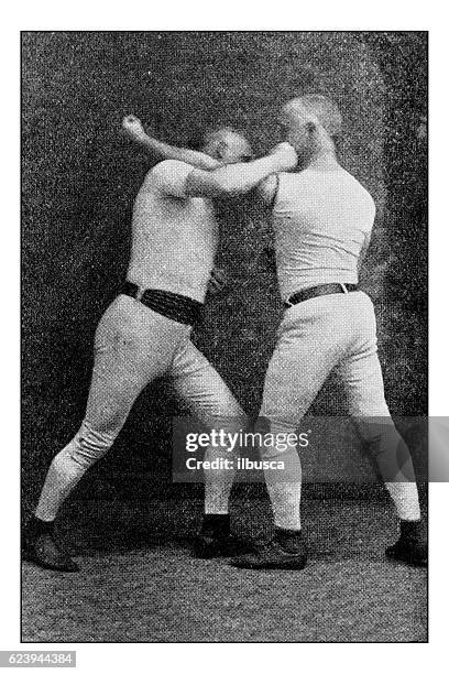 antique dotprinted photograph of hobbies and sports: boxing - boxer vintage stock illustrations