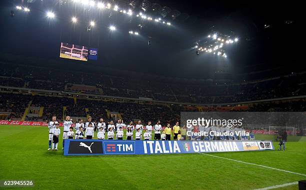 Italy and Germany lineups prior to the International Friendly Match between Italy and Germany at Giuseppe Meazza Stadium on November 15, 2016 in...