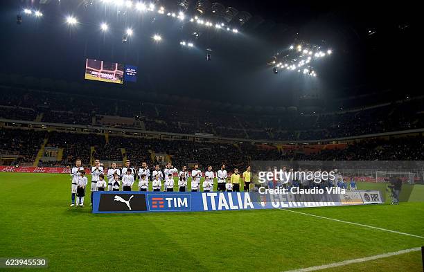 Italy and Germany lineups prior to the International Friendly Match between Italy and Germany at Giuseppe Meazza Stadium on November 15, 2016 in...