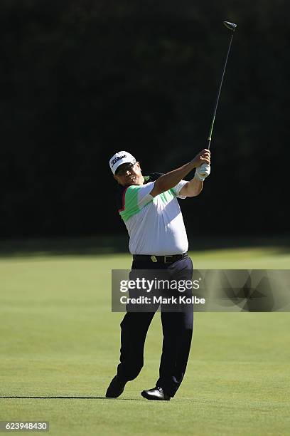 Peter O'Malley of Australia plays an approach shot on the 2nd hole during day two of the Australian golf Open at Royal Sydney GC at Royal Sydney Golf...