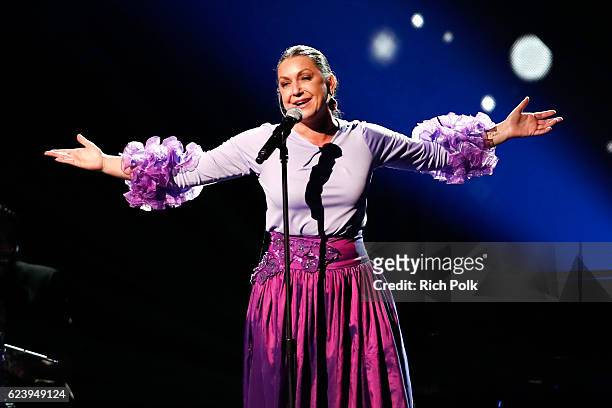 Recording artist Nina Pastori performs onstage during The 17th Annual Latin Grammy Awards Premiere Ceremony at MGM Grand Garden Arena on November 17,...