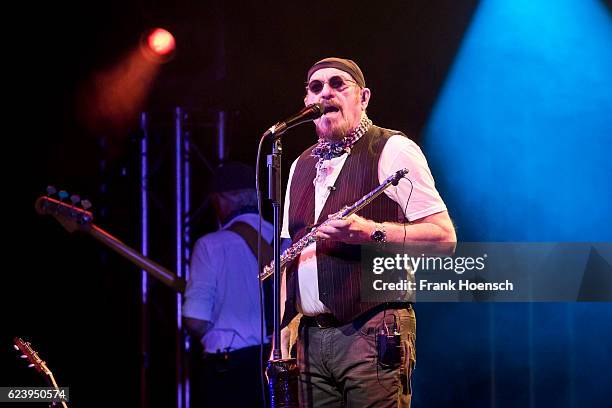 British singer and musician Ian Anderson performs live during a concert at the Admiralspalast on November 17, 2016 in Berlin, Germany.