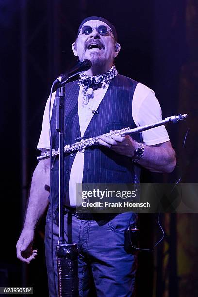 British singer and musician Ian Anderson performs live during a concert at the Admiralspalast on November 17, 2016 in Berlin, Germany.