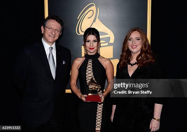 President of Latin Recording Acadamy Gabriel Abaroa, recording artist Paula Fernandes and Latin Recording Academy Chairman of the Board of Trustees...