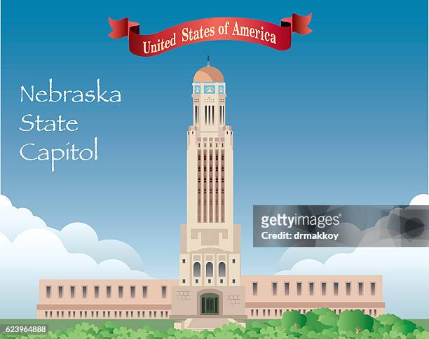 nebraska state capitol - lincoln and center stock illustrations