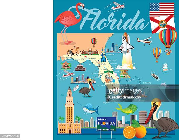 stockillustraties, clipart, cartoons en iconen met cartoon map of florida - pensacola beach
