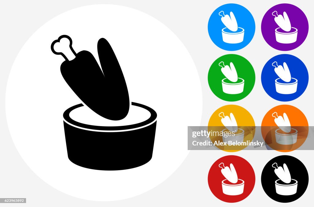 Chicken Wing and Dip Icon on Flat Color Circle Buttons