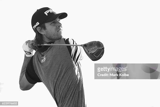 Aaron Baddeley of Australia plays his tee shot on the 13th hole during day two of the Australian golf Open at Royal Sydney GC at Royal Sydney Golf...