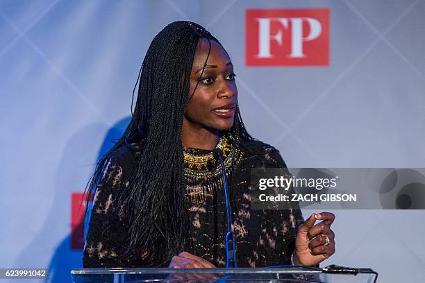 Kudirat Initiative founder Hafsat Abiola speaks after receiving the Citizen Diplomat of the Year Award during the fifth annual Diplomat of the Year...