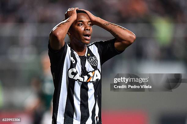 Robinho of Atletico MG reacts during a match between Atletico MG and Palmeiras as part of Brasileirao Series A 2016 at Independencia stadium on...