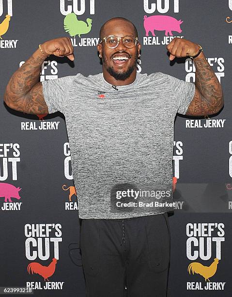 Denver Bronco Von Miller attends the Get Cut Event with Chef's Cut Real Jerky and Von Miller of the Denver Broncos at 24th Street Loft on November...