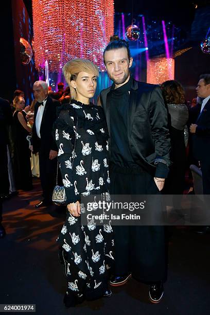 Alina Sueggeler and Andi Weizel of the band 'Frida Gold' pose at the Bambi Awards 2016 party at Atrium Tower on November 17, 2016 in Berlin, Germany.