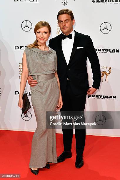 Johanna-Christine Gehlen and Sebastian Bezzel arrive at the Bambi Awards 2016 at Stage Theater on November 17, 2016 in Berlin, Germany.