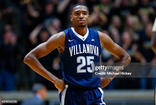 Mikal Bridges of the Villanova Wildcats is seen during the game against the Purdue Boilermakers at Mackey Arena on November 14, 2016 in West...