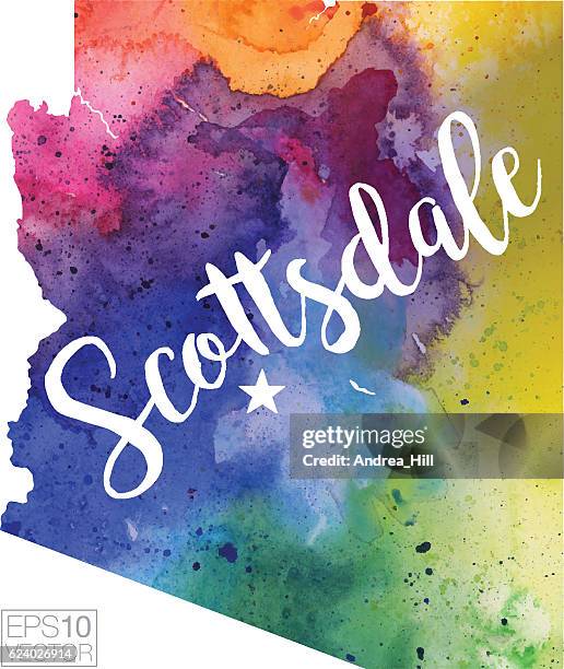 scottsdale, arizona vector watercolor map - scottsdale arizona city stock illustrations