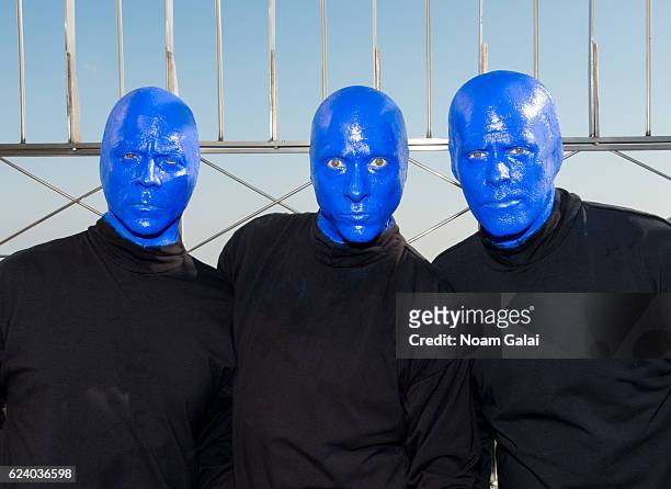 The Blue Man Group lights the Empire State Building in celebration of their 25th anniversary at The Empire State Building on November 17, 2016 in New...