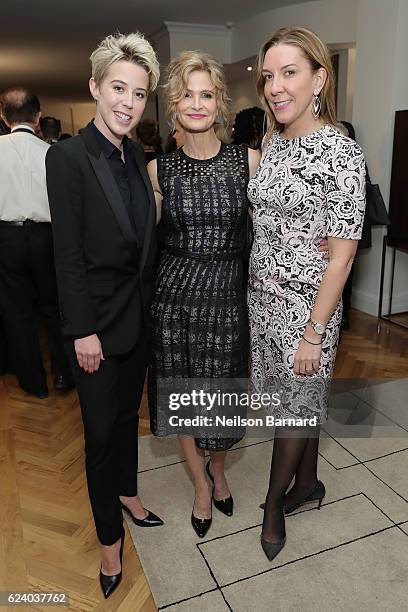 Sophie Watts, Kyra Sedgwick and Antonia Romeo attend "A Conversation On Trailblazers: Women In The Workplace with Ariana Huffington & Sophie Watts"...