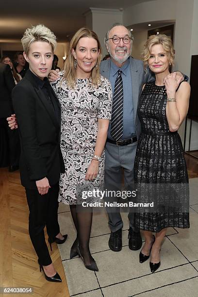 Sophie Watts, Antonia Romeo, James L. Brooks and Kyra Sedgwick attend "A Conversation On Trailblazers: Women In The Workplace with Ariana Huffington...