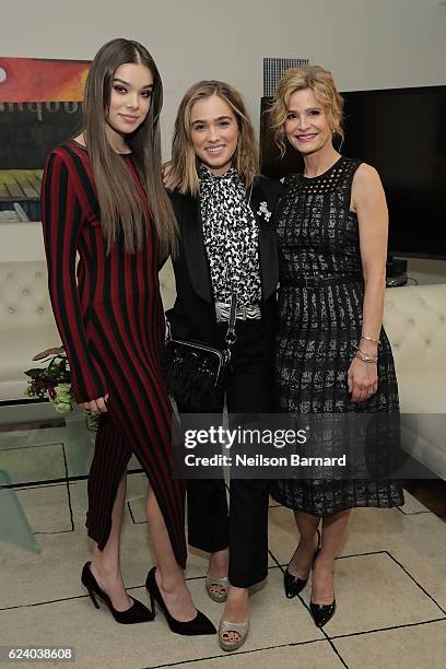 Actors Hailee Steinfeld, Haley Lu Richardson and Kyra Sedgwick attend "A Conversation On Trailblazers: Women In The Workplace with Ariana Huffington...