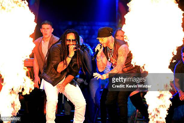 Singers Ky-Mani Marley and Farruko perform onstage during The 17th Annual Latin Grammy Awards at T-Mobile Arena on November 17, 2016 in Las Vegas,...